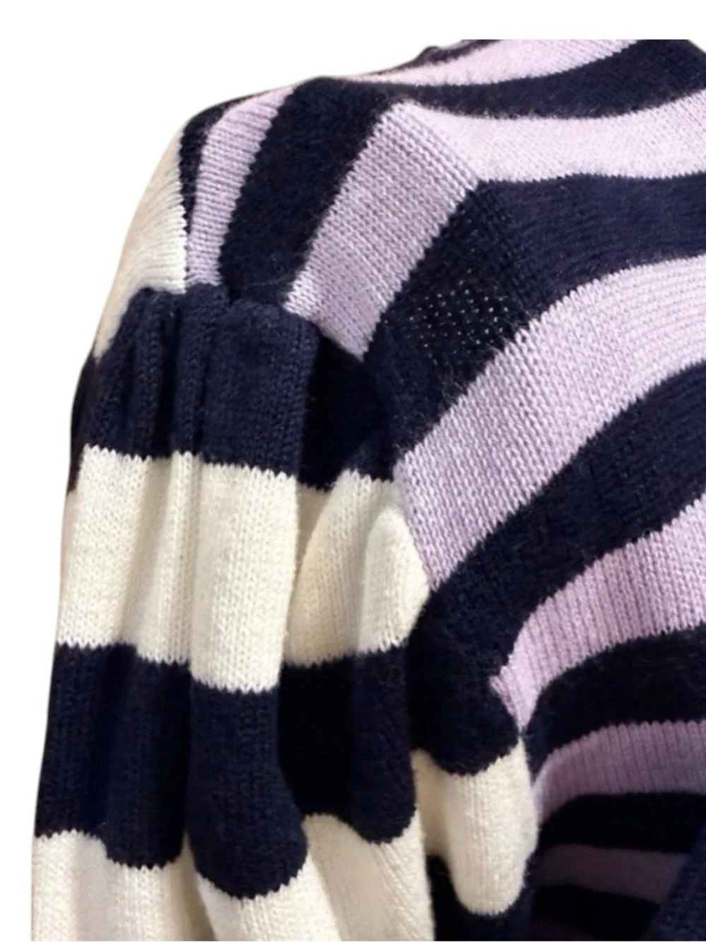 CeCe Navy Stripe Crewneck Sweater 3/4 Gathered Cuff Cotton Pullover L